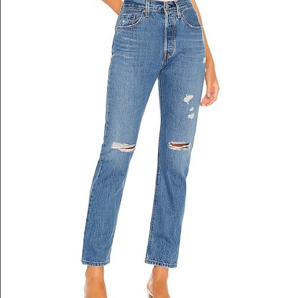 Levi's Denim - LEVI'S 501 High Rise Rip Knee Straight Leg Crop Jeans with Rips Women's Size 24